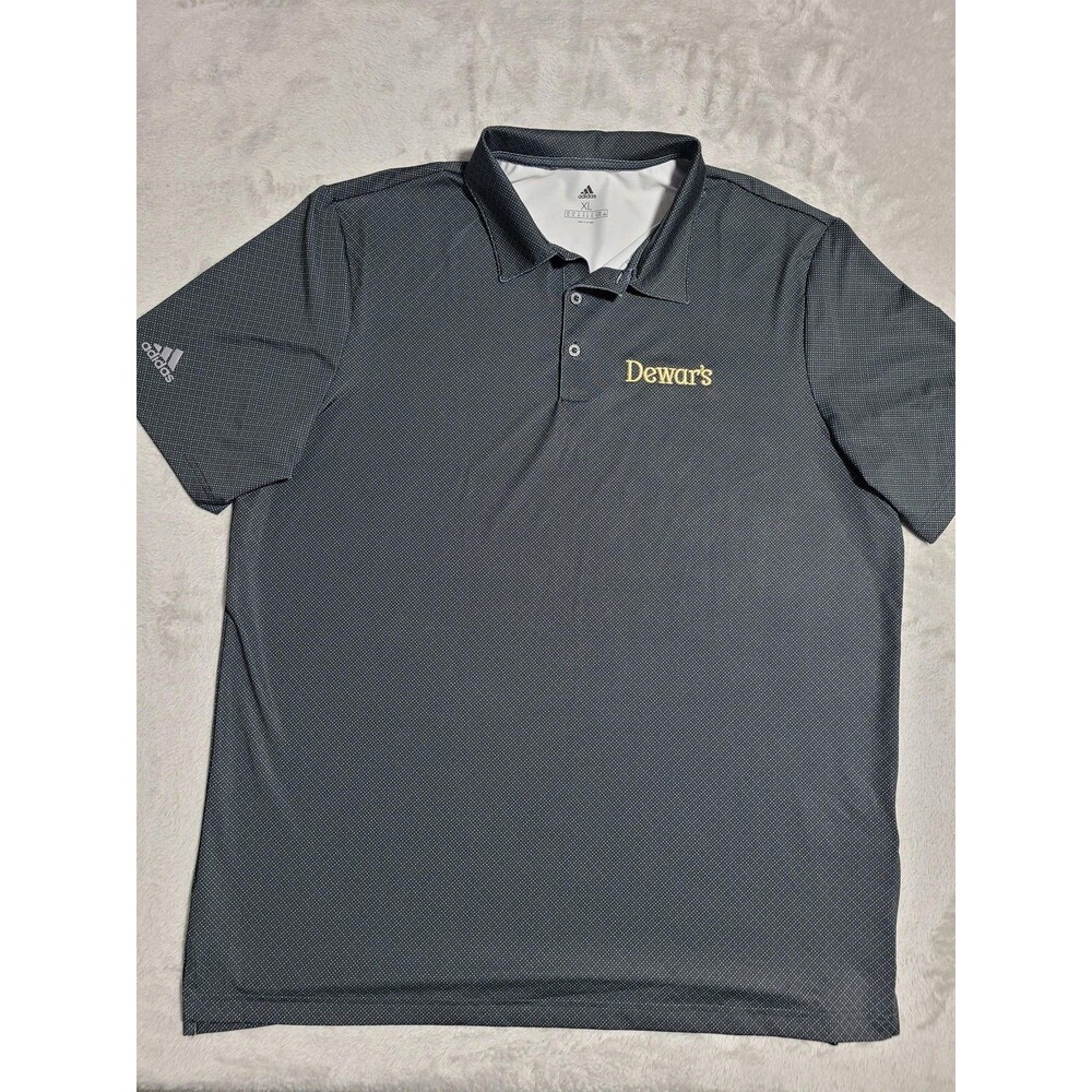 Adidas Polo Shirt Mens XL Gray Polka Dot Dewar's Embroidered Golf Performance